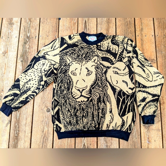 Sugar Street Weavers tapestry safari animals oversized sweater vintage unisex - Picture 2 of 10